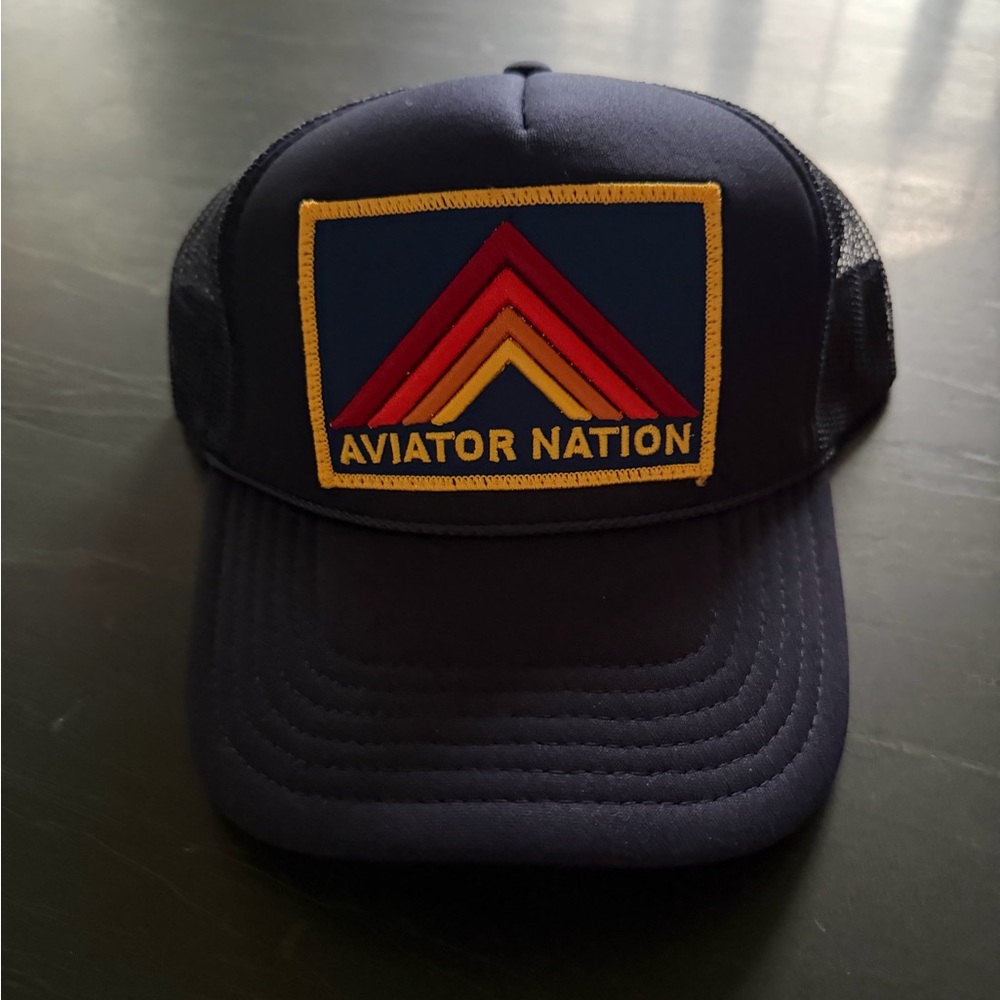 Aviator Nation Navy Patch Trucker Hat with Chevron Accent